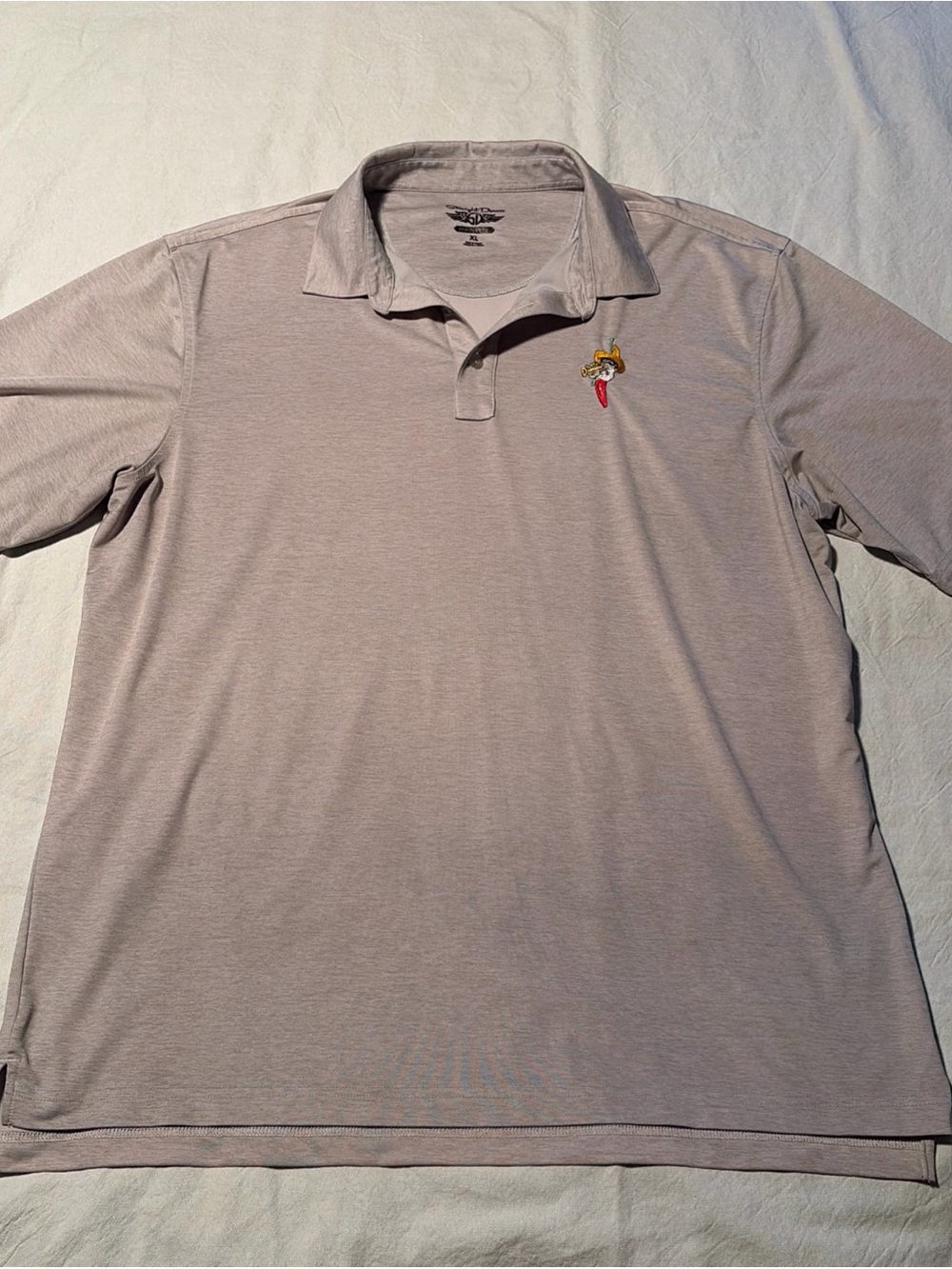 Straight Down Mens Golf Polo with embroidered Trumpet playing Chili